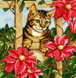 1036 Котенок в цветах, Алмазная Мозаика